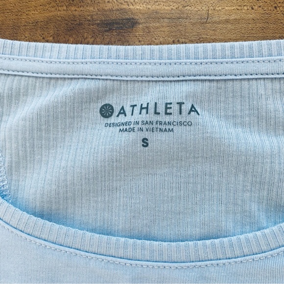 ATHLETA S Light Blue Essence Semi Fit Long Sleeve Split Back Activewear T-Shirt - Picture 4 of 16